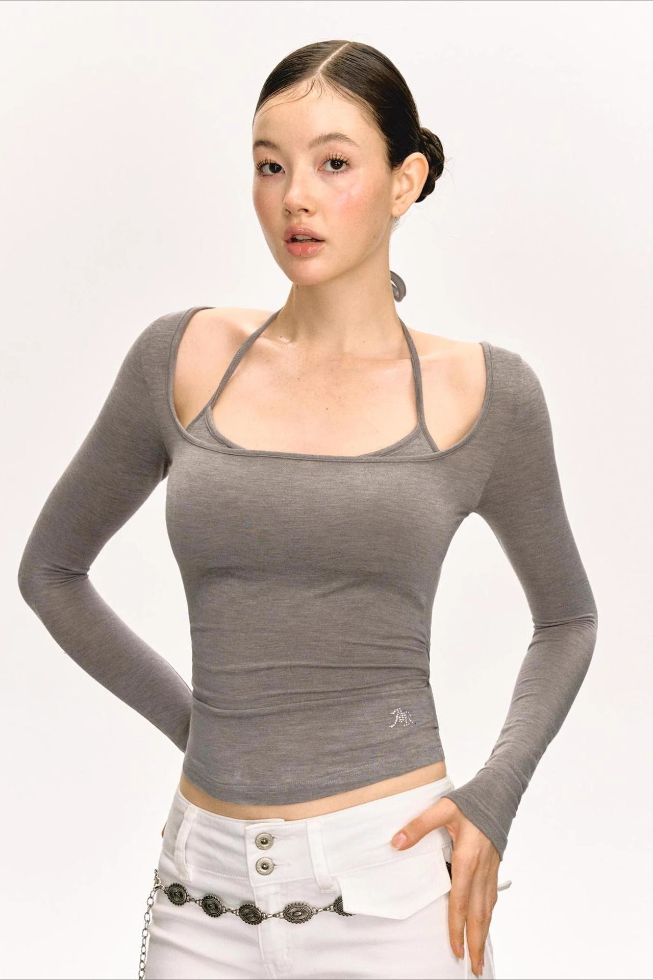 Cropped Layered Look Long Sleeve Top