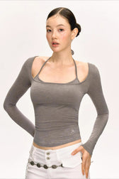 Cropped Layered Look Long Sleeve Top