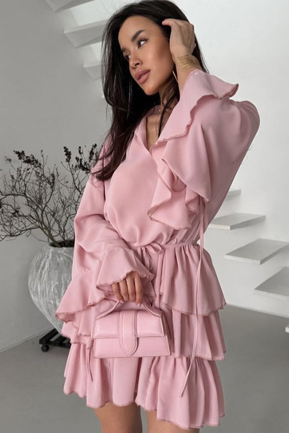 Ruffled Chiffon Pink Mini Dress 5