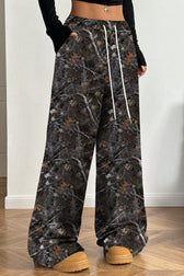Camouflage Print Stretch Slim Wide Leg Pants