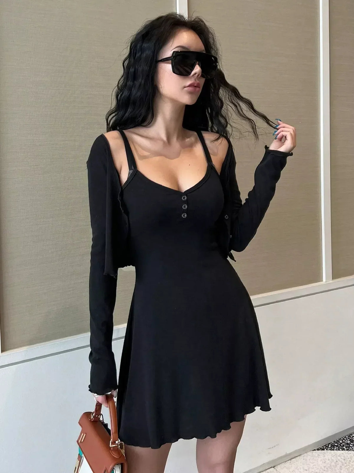 V-Neck Cami Dress and Cardigan Set