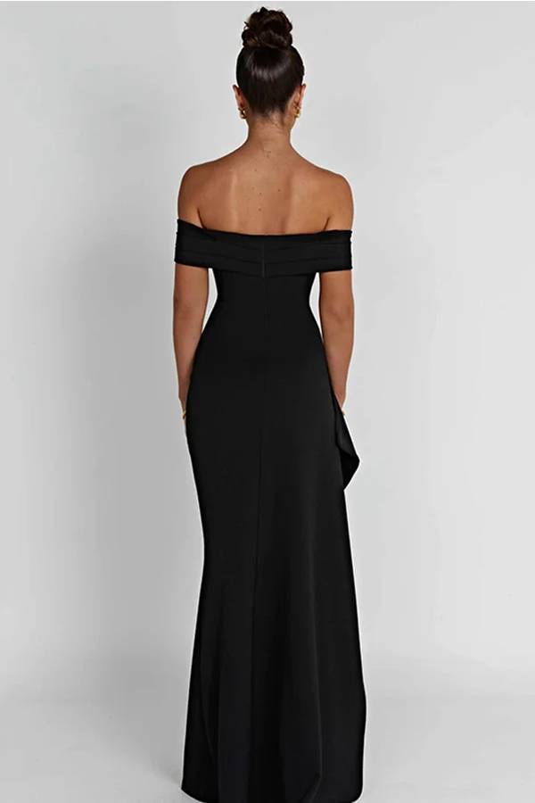 Leah Minimalist Off the Shoulder Maxi Dress with a High Slit Chic Silhouette Collection