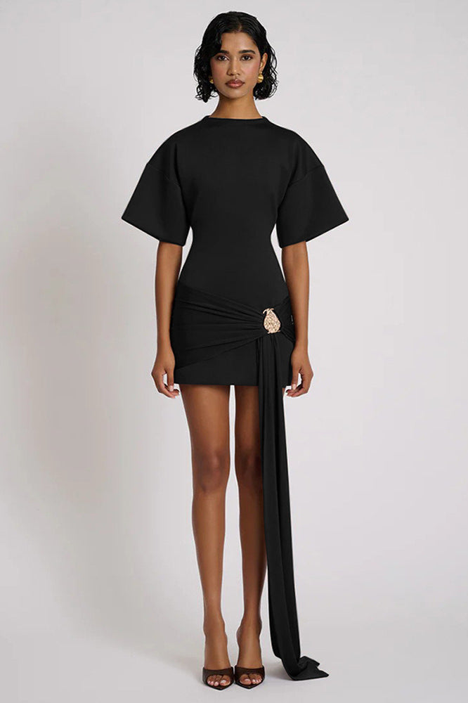 Tie Ruched Detail Bodycon Midi Dress