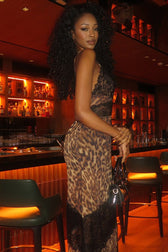 Leopard Lace Cami Panel Bodycon Maxi Lace Dress