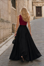 Elegant Black Ins Style Umbrella Maxi Skirt