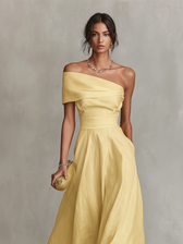 One Shoulder Pleated Fit and Flare Midi Dress 3