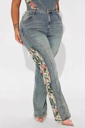 Floral Paneled High Stretch Flare Slim Stylish Jeans