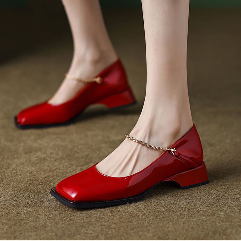 Dedriana Square Toe Block Heels Mary Jane Shoes