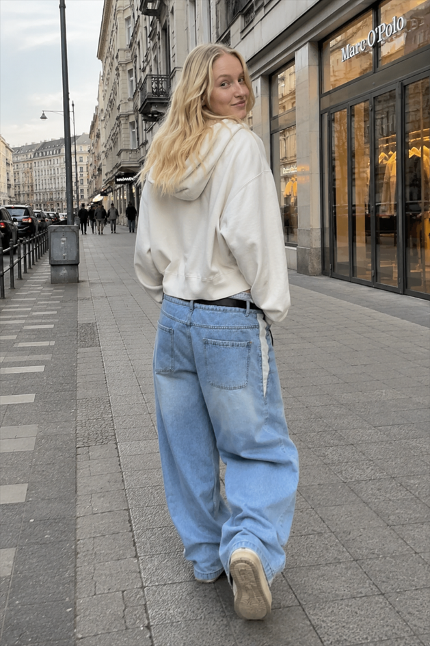 Vintage Washed Patchwork Wide Leg Trendy Jeans