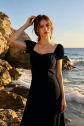 Ruched Puff Sleeve Maxi Work Dress