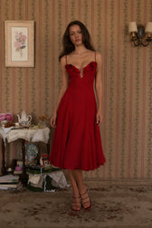 Sculpted Flower Plunge Midi Slip Dress