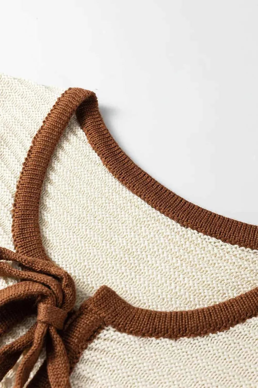 Contrast Trim Tie-Front Sweater Vest