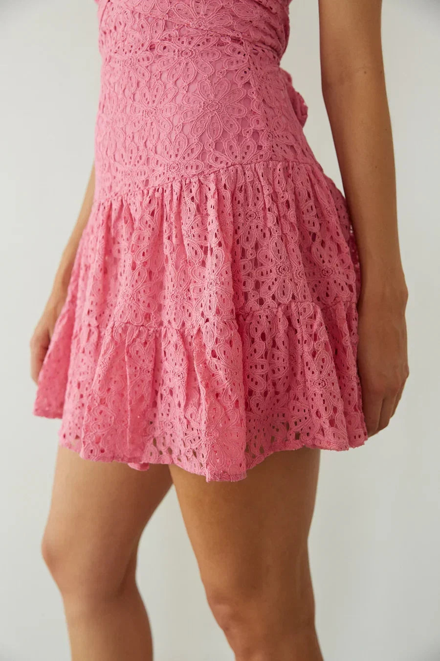 Eyelet Lace Sweetheart Ruffle Strap Tiered Mini Dress 7