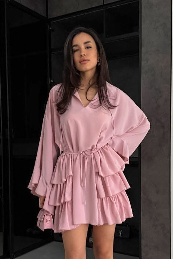 Ruffled Chiffon Pink Mini Dress 3