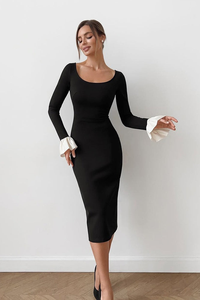 U Neck Lace Panel Midi Dress - View 2