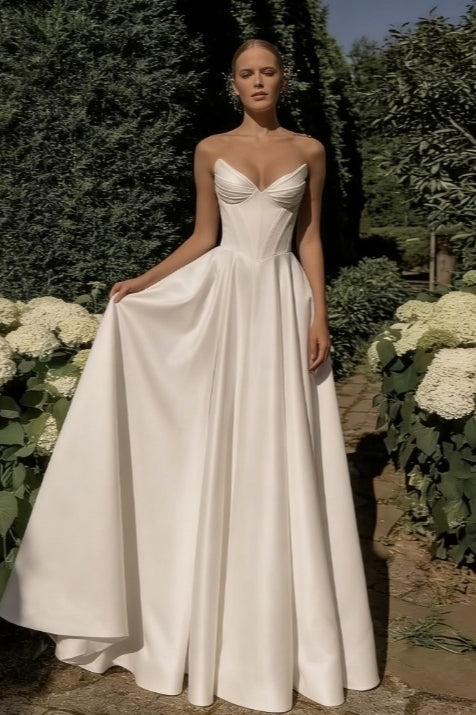 Strapless Satin Cathedral Train Wedding Dress - View 3