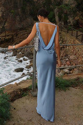 Backless Halter Satin Formal Dress
