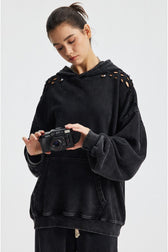 Ripped Washed Snow Print Hoodie