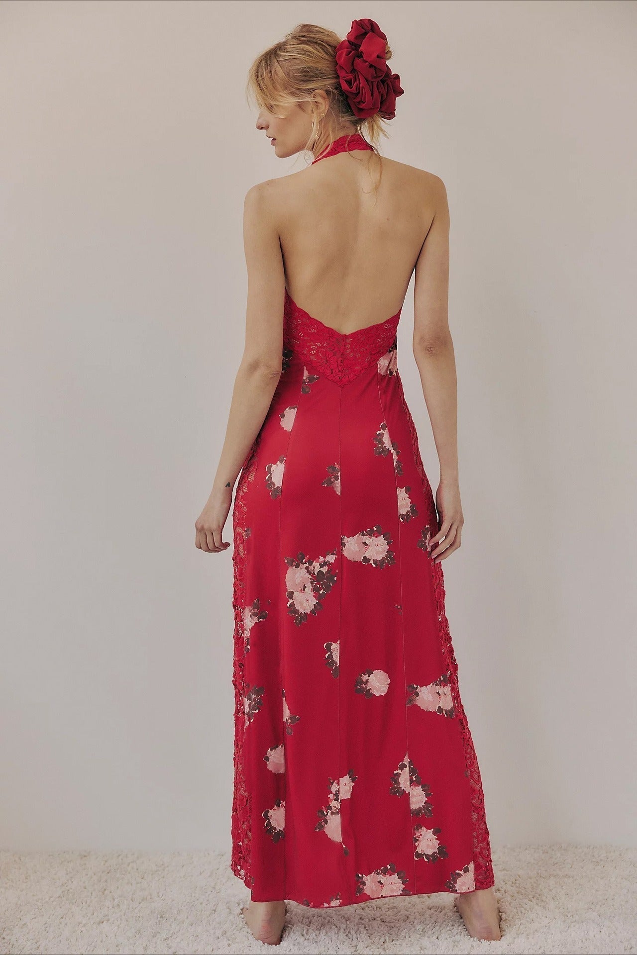 Elegant Floral Spaghetti Strap Maxi Lace Dress 9