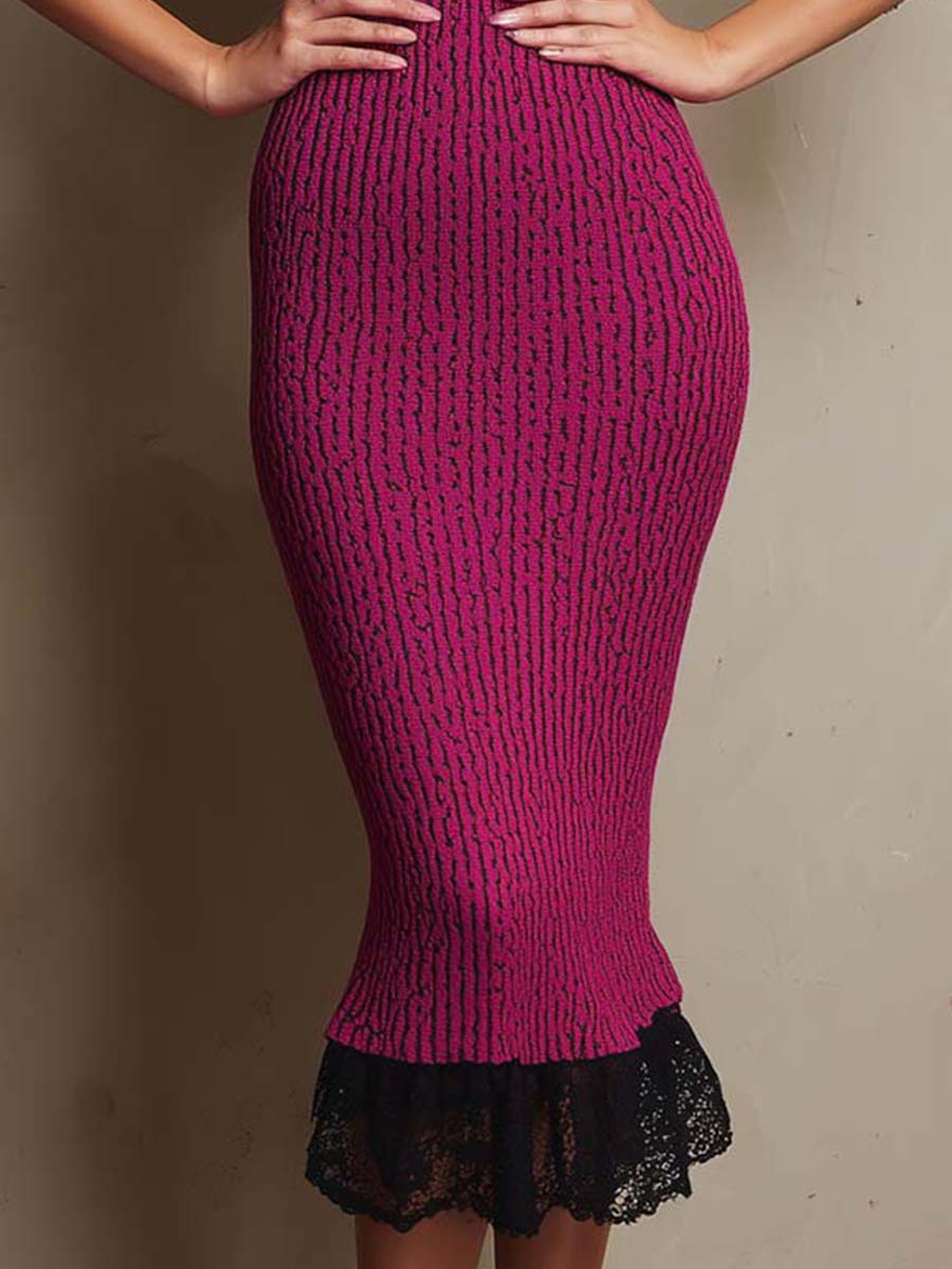 Fuchsia Vintage Lace Bodycon Midi Dress
