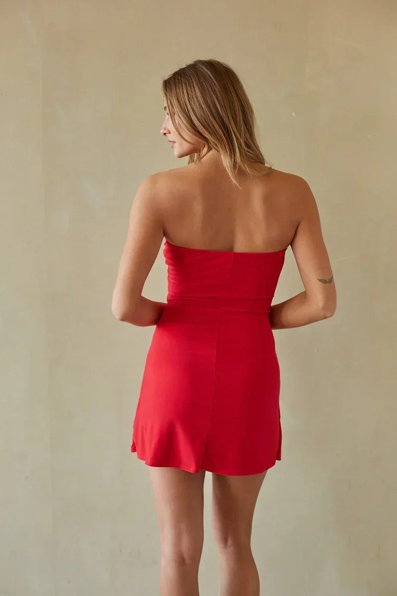 Strapless Twist Front Ruched Fitted Mini Dress 3