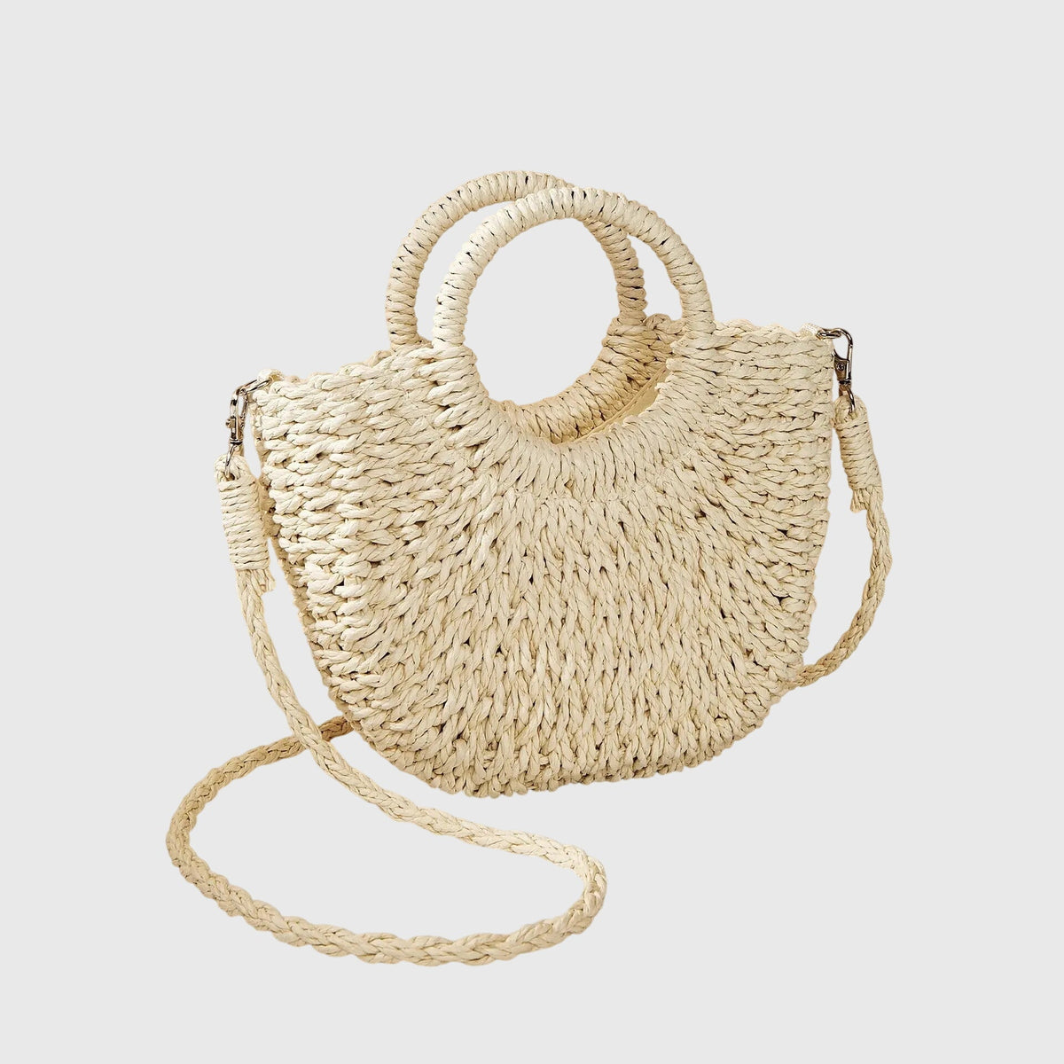 Woven Straw Round Handle Crossbody Bag