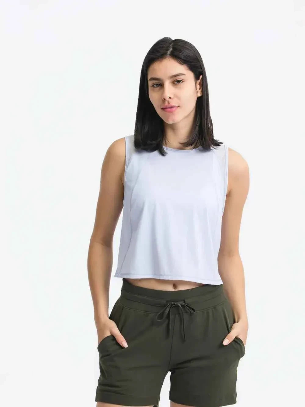 Round Neck Sleeveless Seam Detail Cropped Active Tank Top 34