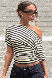 Chic Off Shoulder Vintage Asymmetric Tee T-Shirt