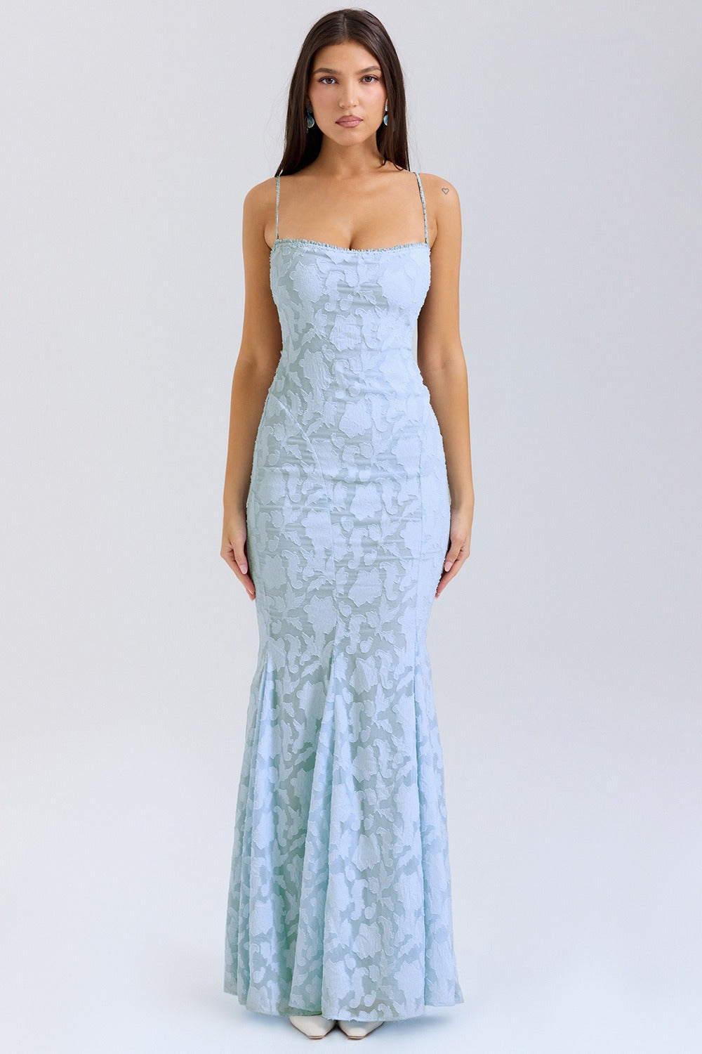 Strapless Lace Backless Waist Tie Maxi Lace Dress