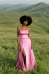 Blue Satin Spaghetti A-Line Prom Dress
