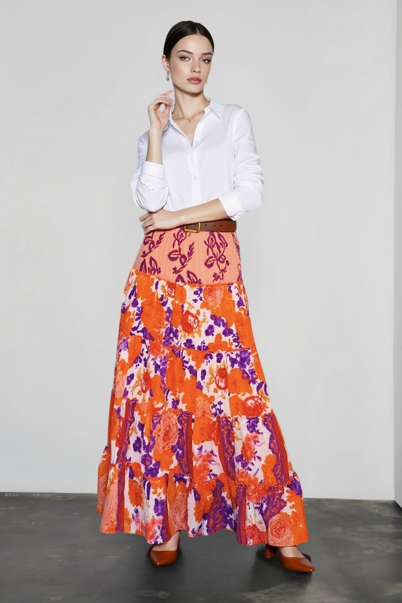 Boho Print Ruffle Swing Vacation Skirt