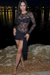 Sheer Lace Bandage Mini Dress 2