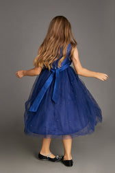 Kids Midnight Blue Strapless Ruffled Maxi Party Dress - View 5