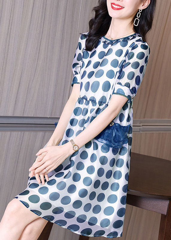 Polka Dot Ruffle Collar Short Puff Sleeve Ruffle Pocket A-Line Mini Dress