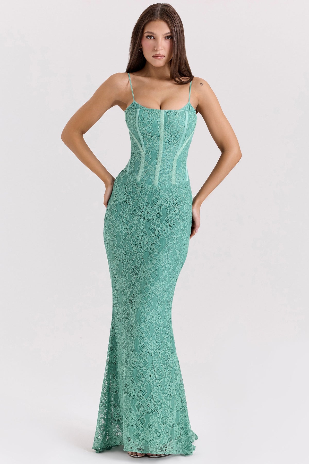 Lace Corset Boned Bodice Spaghetti Strap Mermaid Maxi Dress
