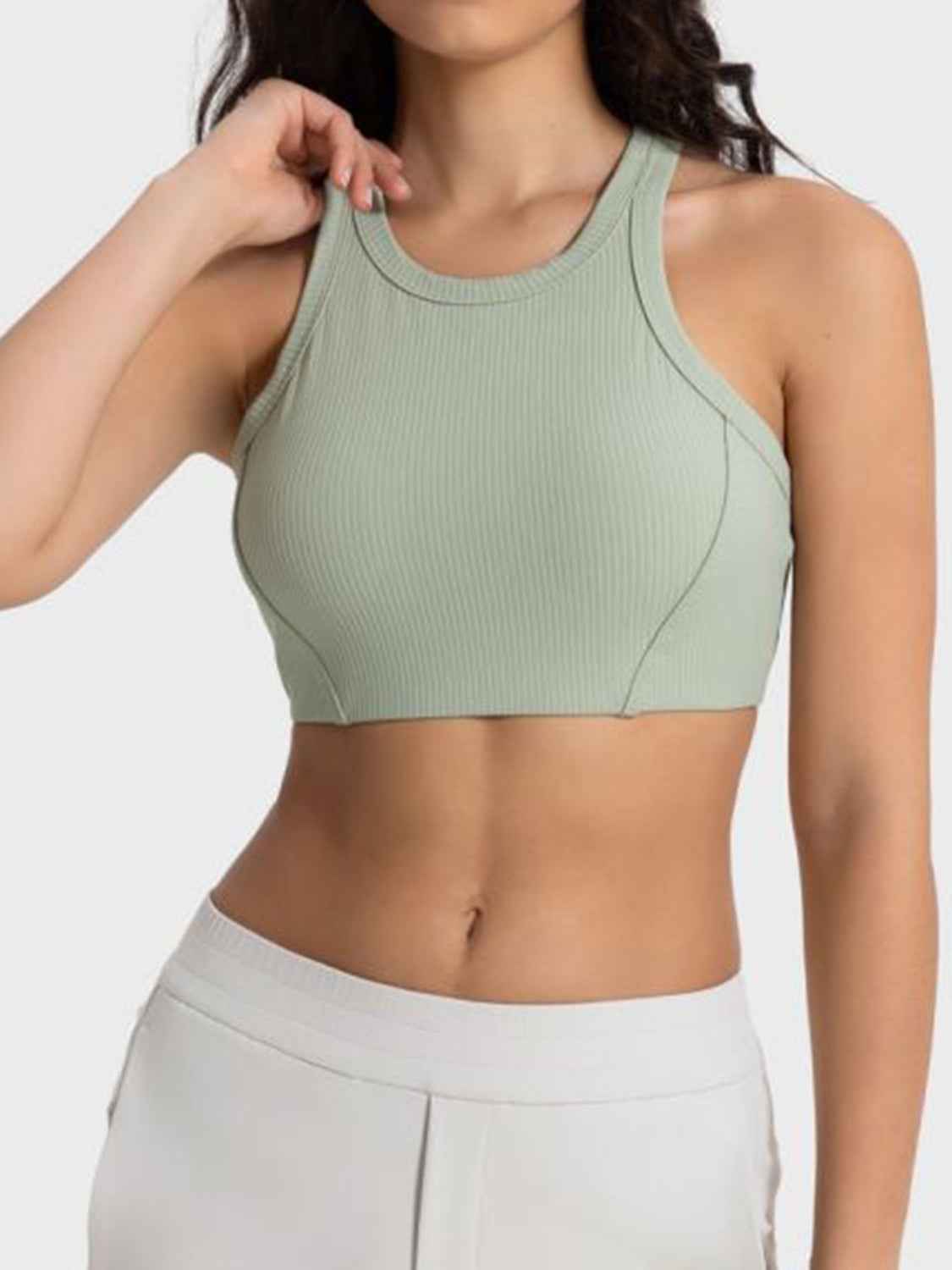 Ribbed Round Neck Wide Strap Cropped Sport Tank Top 5
