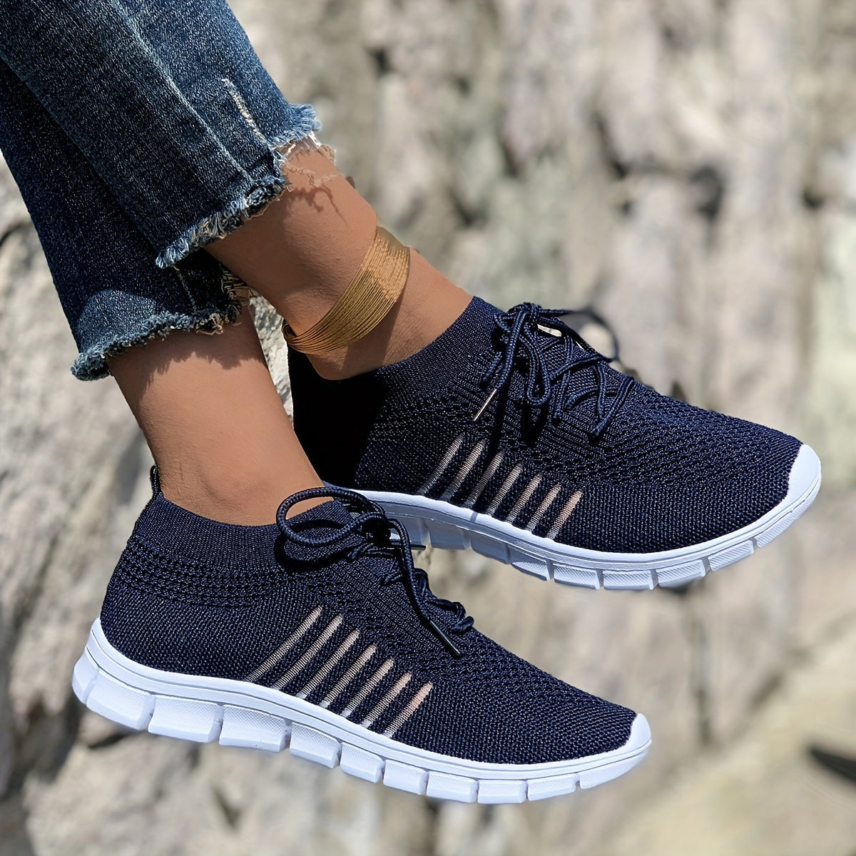 Knit Mesh Lace Up Low Top Sneakers