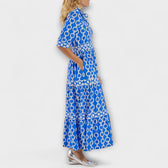 Chain Print Collared Long Sleeve Tiered Midi Dress 7
