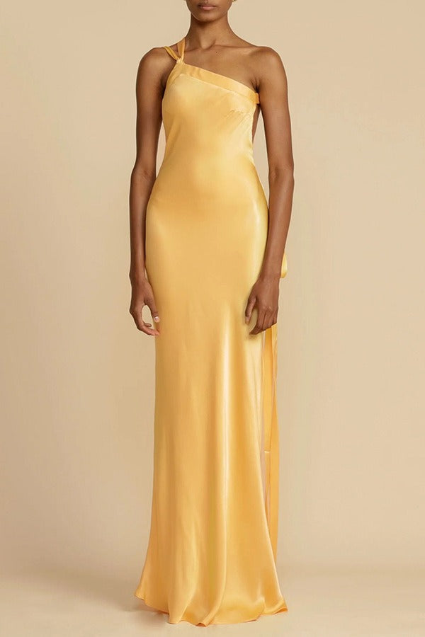 Satin One Shoulder Bias Cut Mermaid Formal Gown - View 2
