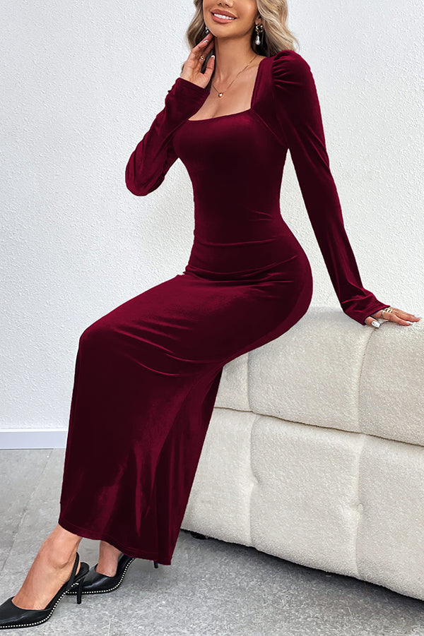 Velvet Long-sleeved Sexy Backless Slim Fit Fishtail Maxi Dress - View 6