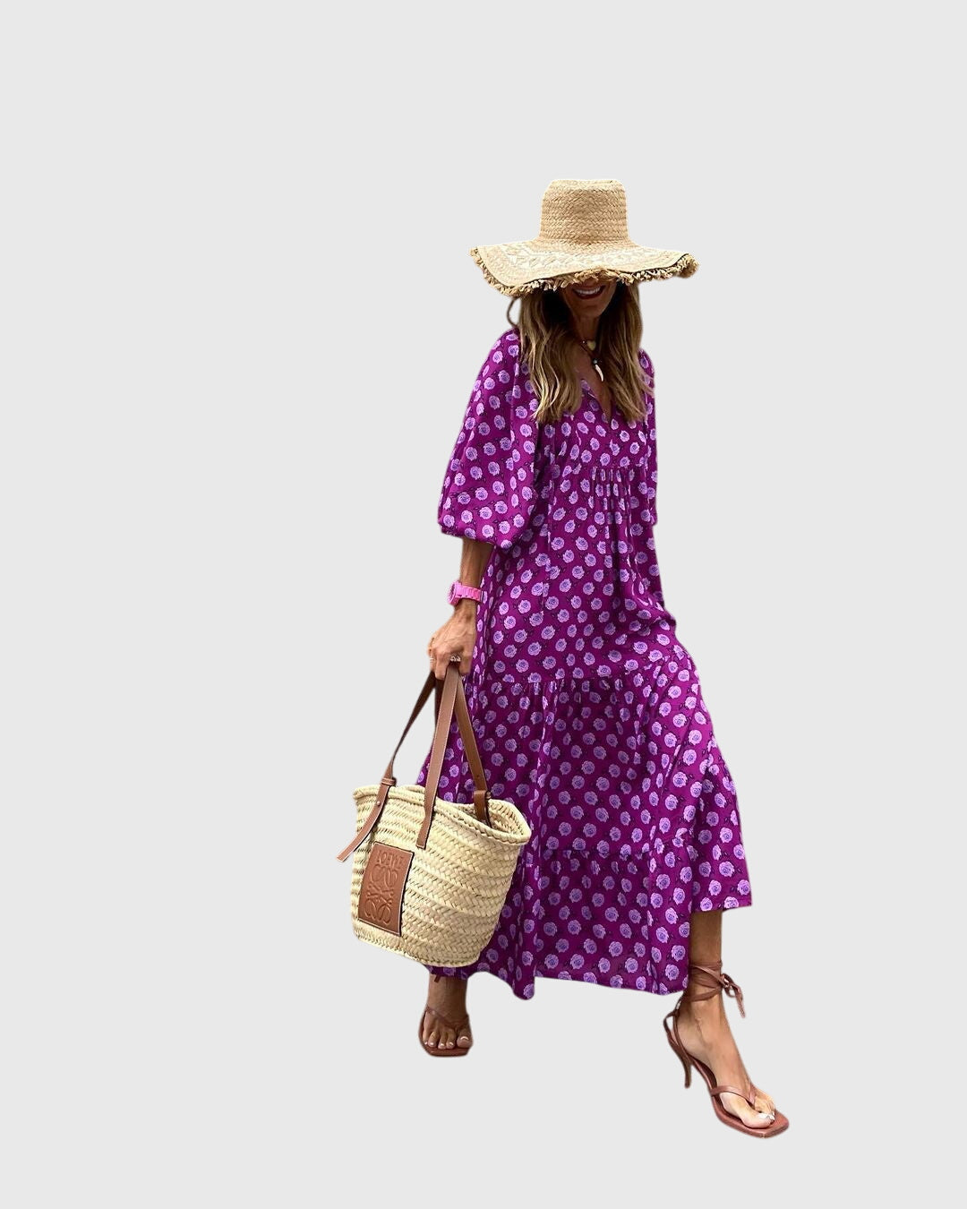 Floral Print Long Sleeve Tiered Boho Maxi Dress