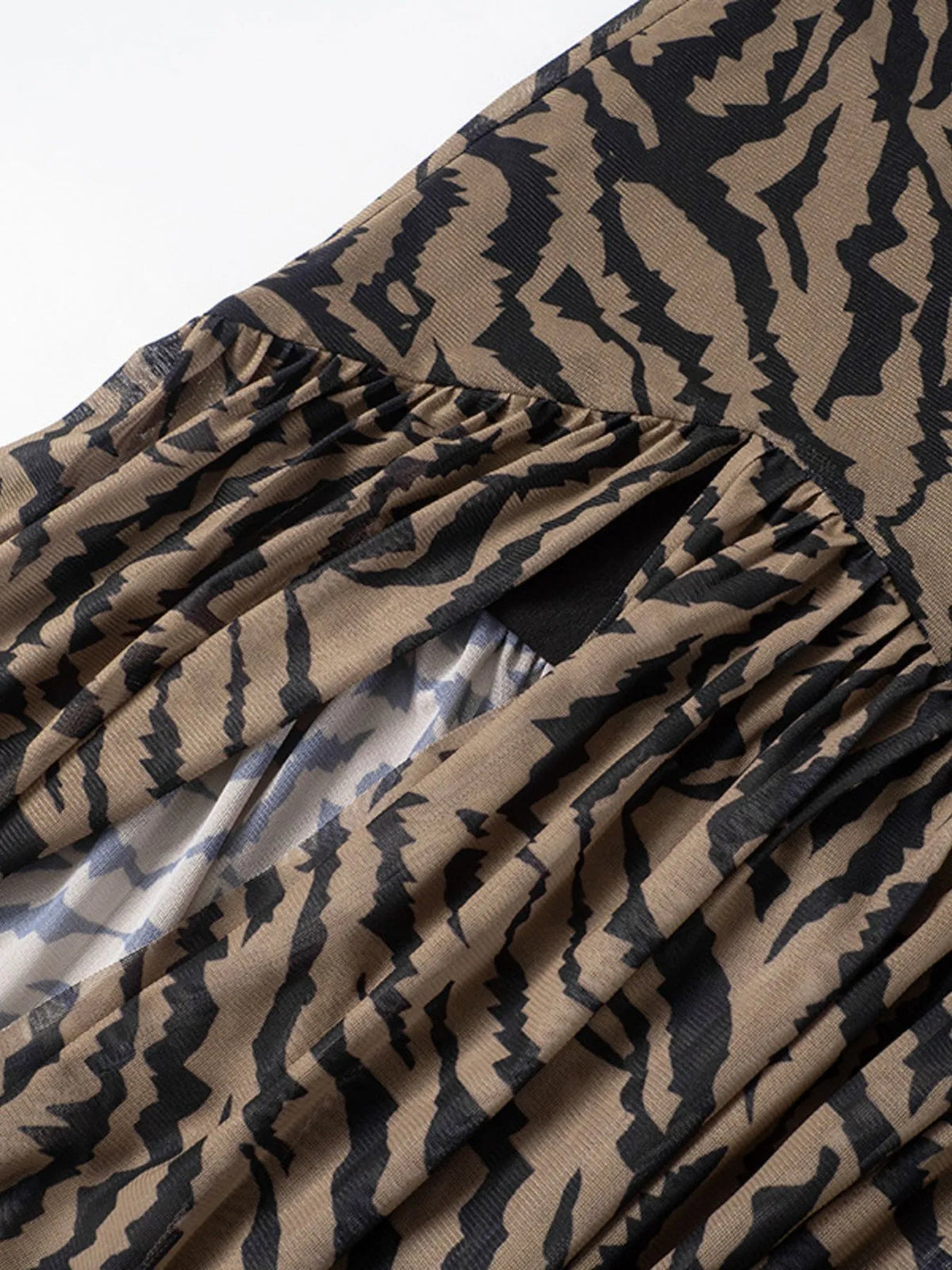 Zebra Print Strapless Sheer Mesh Tiered High Split Maxi Dress 5