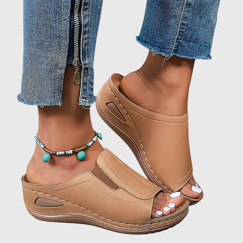 Open Toe Slip On Wedge Sandals