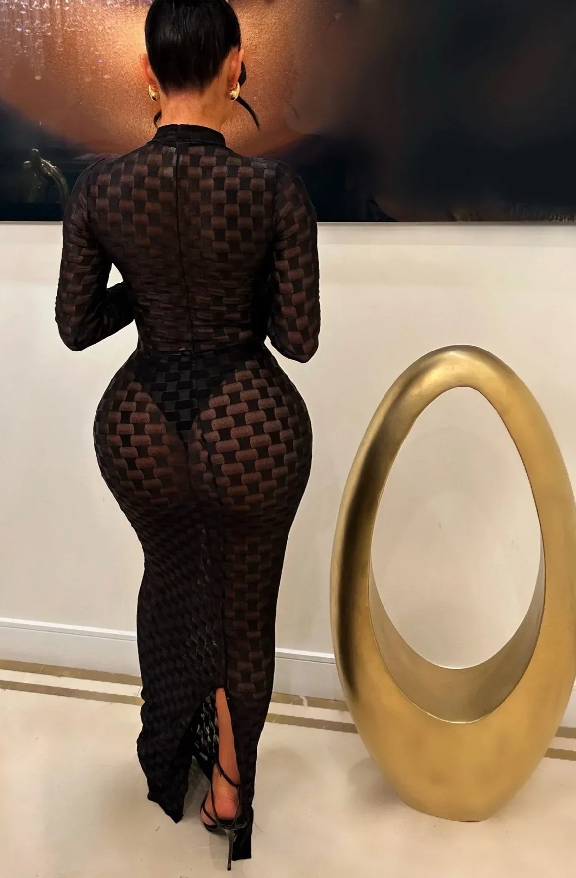 Plaid Mesh Bodycon Maxi Dress 4