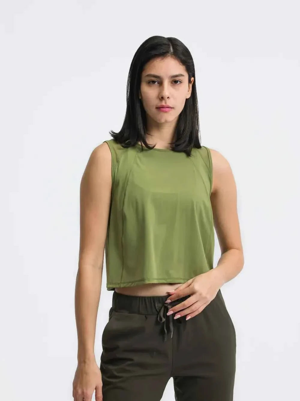 Round Neck Sleeveless Seam Detail Cropped Active Tank Top 18