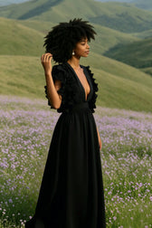 V Neck Ruffled High Waist Dress