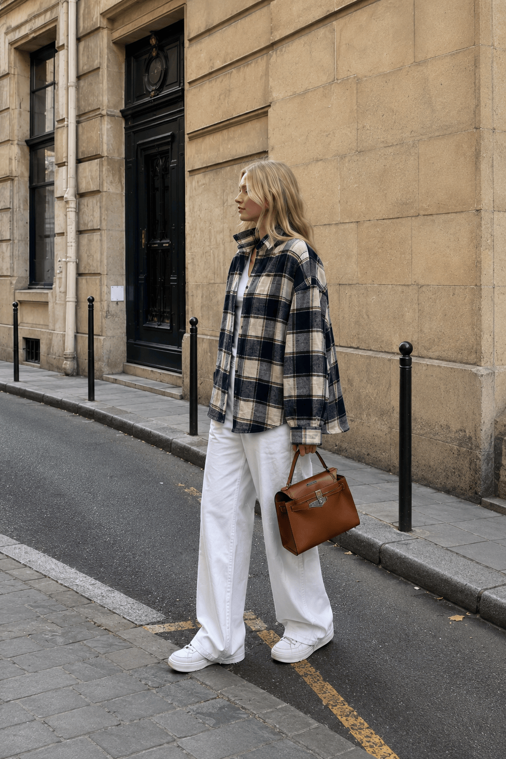 Relaxed Fit Plaid Long Sleeve Blouse