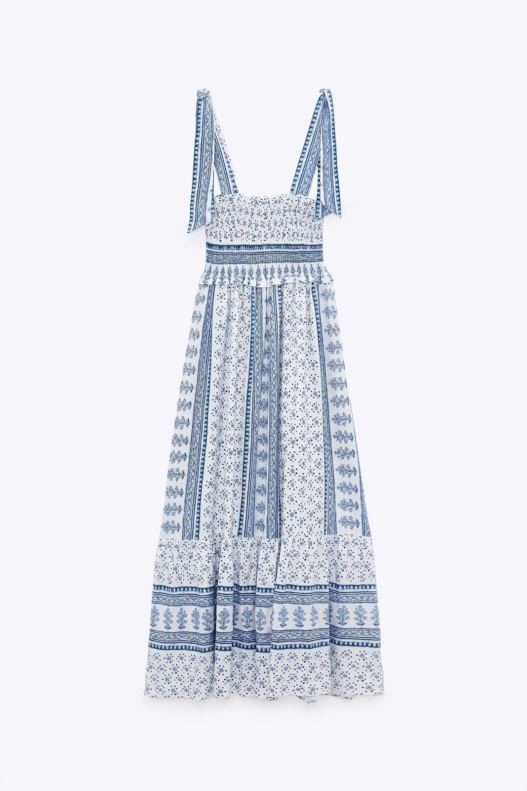 Chic Wanda Printed Midi Dress with Gathered Straps Everyday Luxe Edit