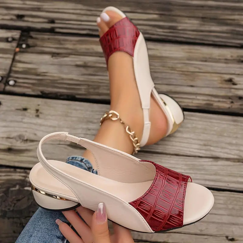 Croc Print Open Toe Slingback Block Heel Sandals