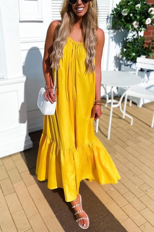 Spaghetti Strap V-Neck Tiered Ruffle Hem Maxi Dress